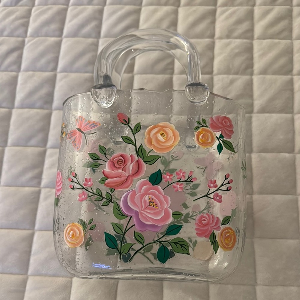 Floral Transparent Handbag Glass Vase